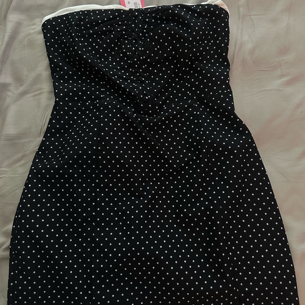 Edikted Black Strapless Polka Dot Dress